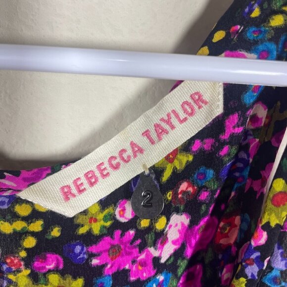 Anthropologie Rebecca Taylor Floral Sleeveless Silk Ruffle Top Keyhole Back 2 - Picture 2 of 5